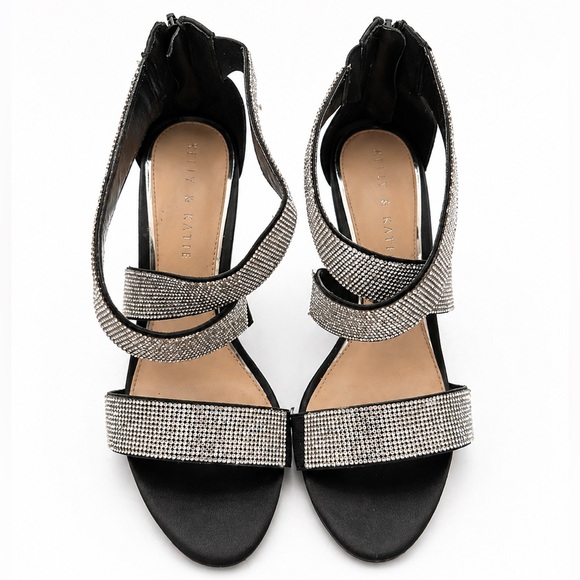 Kelly & Katie Shoes - Kelly & Katie Rhinestone Heels Black Strappy Sandals Sparkly Evening Shoes